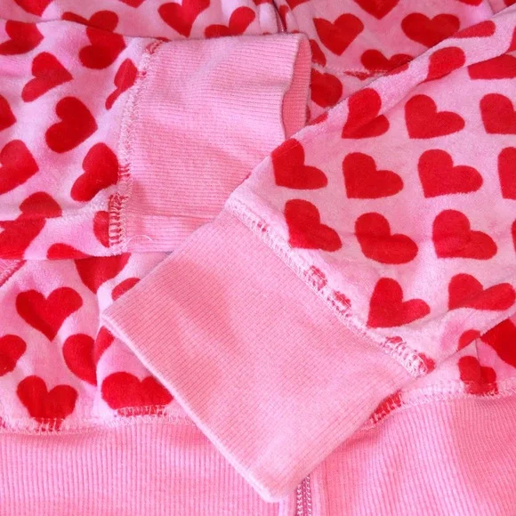 GapKids Vintage Y2K Heart Zip Up Hoodie Velour Girls XXL 14-16 Pink Red Full Zip - Picture 7 of 11